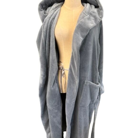 "ALEXANDER DEL ROSSA" women's PLUSH Gray Robe Belted Hooded Spa SZ L Pockets - Picture 3 of 9